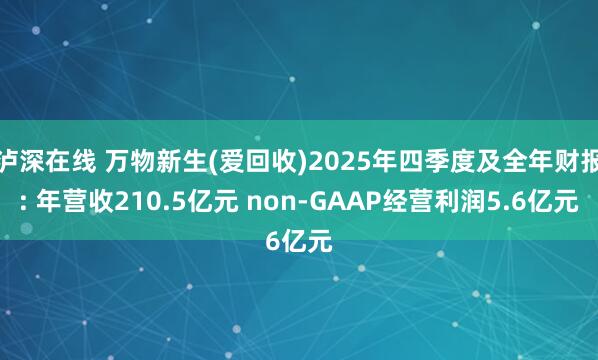 泸深在线 万物新生(爱回收)2025年四季度及全年财报: 年营收210.5亿元 non-GAAP经营利润5.6亿元