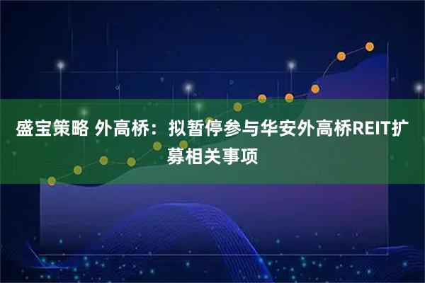 盛宝策略 外高桥：拟暂停参与华安外高桥REIT扩募相关事项