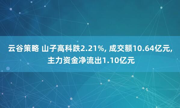 云谷策略 山子高科跌2.21%, 成交额10.64亿元, 主力资金净流出1.10亿元
